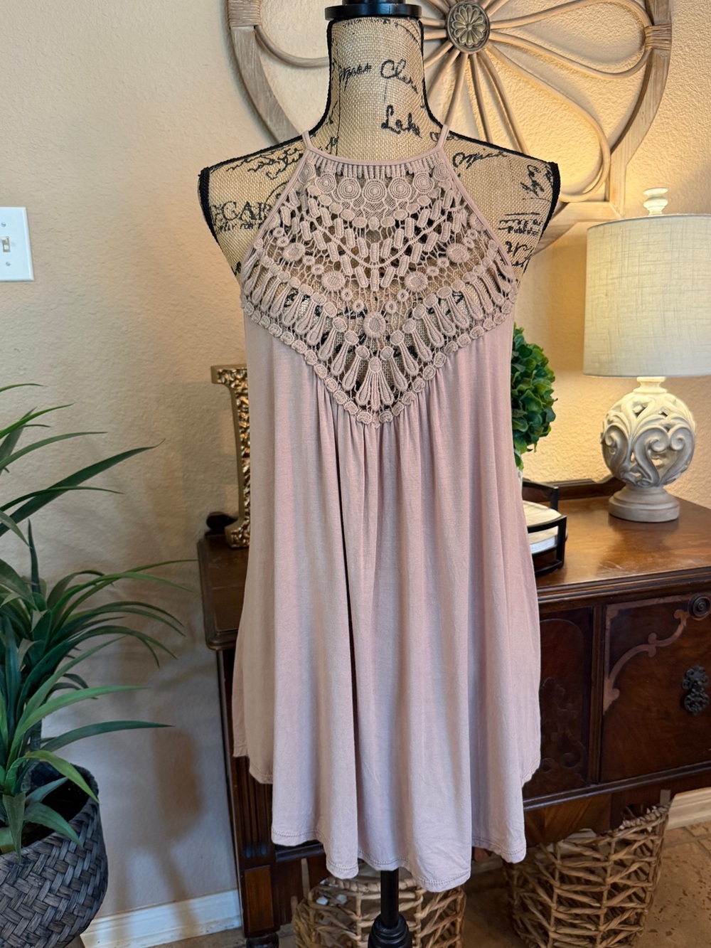 Cy Fashion Boho Crochet Halter Swing Tank Top